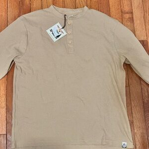 Free Planet Waffle Henley Men’s Beige Thermal Long Sleeve Button Neck NWT M